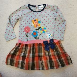 3/25 Novatx baby girl Princess Long Sleeves  Bow Check Pattern dress